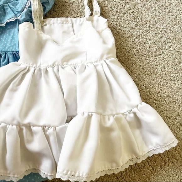 Vintage Handmade Girls Dusty Blue Prairie Ruffle Dress Sz 6? Lace White Slip - Picture 5 of 12